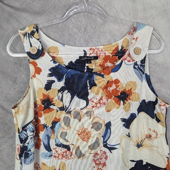 Charlie B Small 100% Linen Hi-Lo Dress Sleeveless Bold Floral Pristine - Picture 3 of 12